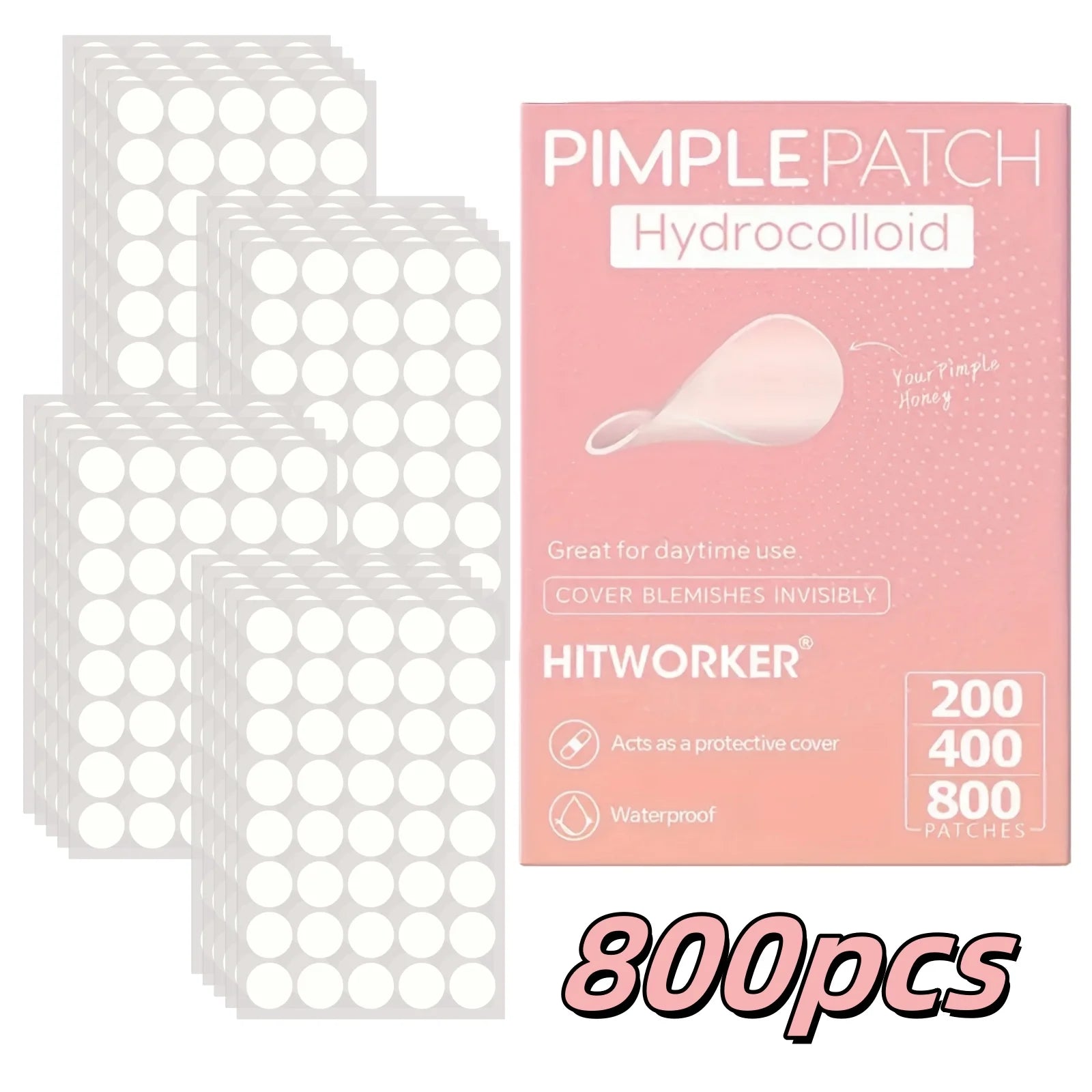 200/400/800 Pieces HITWORKER Hydrocolloid Acne Patches - Invisible, High-Quality Pimple Stickers with Salicylic Acid & Tea Tree