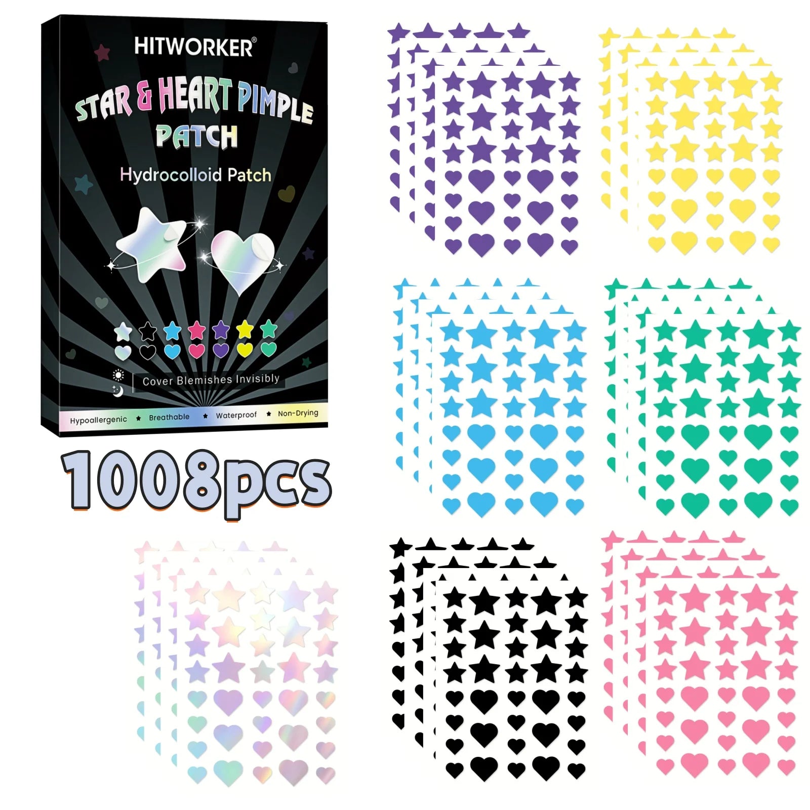 252/504/1008-Piece HITWORKER Acne Patches | Housse invisible contre les imperfections, enrichie d’huile d’arbre à thé, nettoyage doux