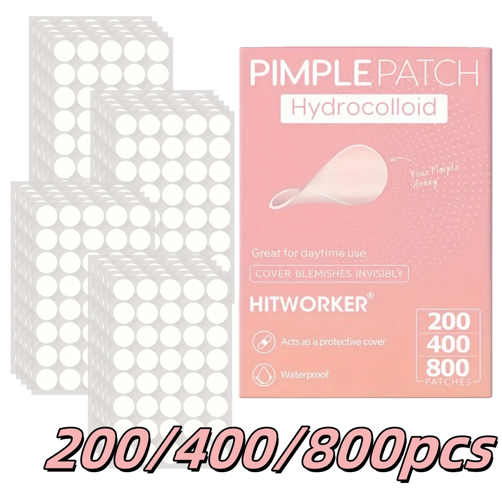 200/400/800 Pieces HITWORKER Hydrocolloid Acne Patches - Invisible, High-Quality Pimple Stickers with Salicylic Acid & Tea Tree