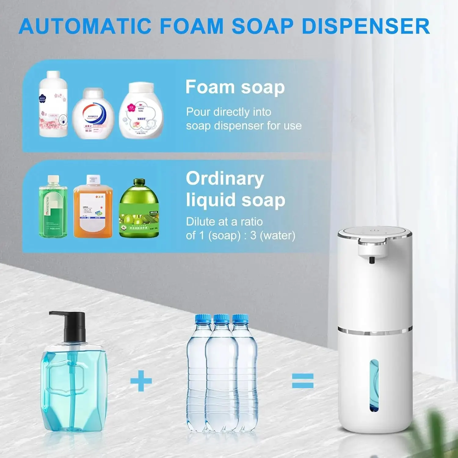 Automatic Soap Dispenser, Touchless Foaming Soap Dispenser, 380ml, USB Rechargeable, Electric, 4 Levels, Adjustable Foam Soap Dispenser
