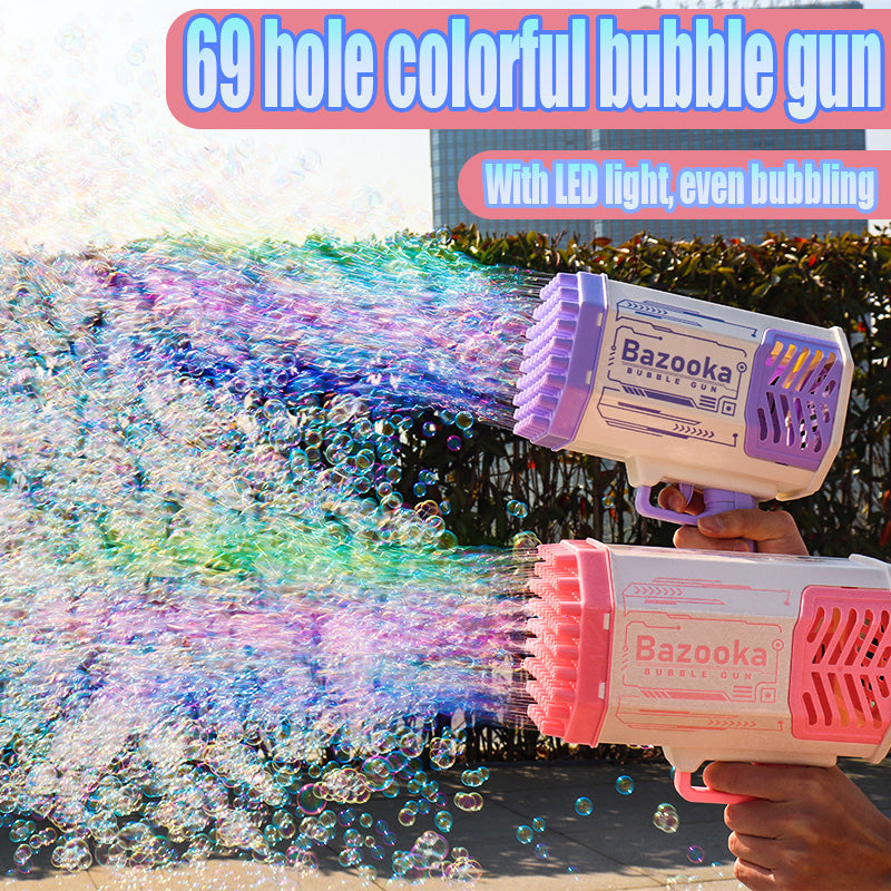 Bubble Gun Rocket 69 Holes Soap Bubble Machine Gun Shape Blower Automatic Blower with Light-Up Toys for Children Pumpers