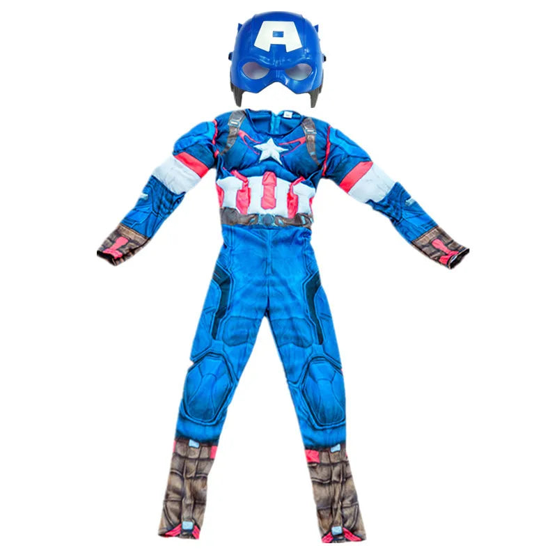 Boys' &amp; Girls' Captain America Costume Superhero Cosplay Jumpsuit School Performance Outfit with Mask and Shield Toy Gift 