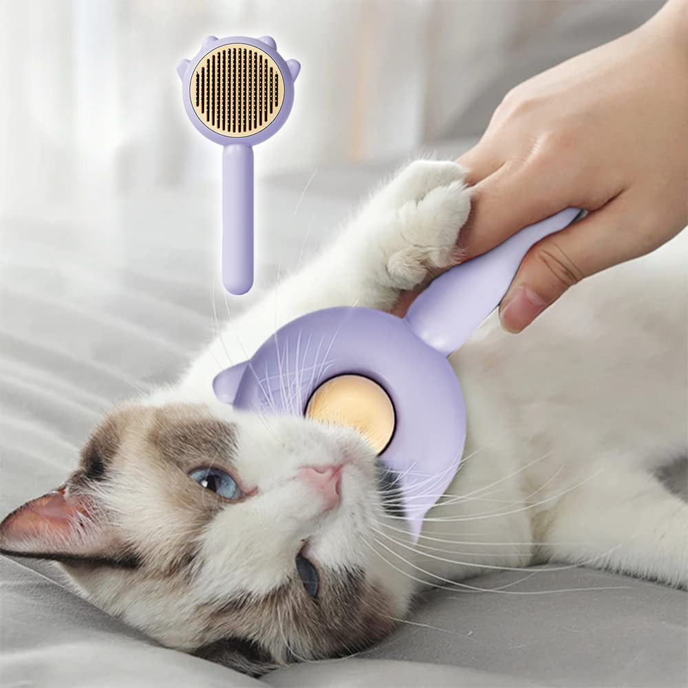 Brosse de nettoyage pour cheveux pour animaux de compagnie Brosse de toilettage pour chat avec bouton de déverrouillage Brosse de nettoyage pour cheveux
