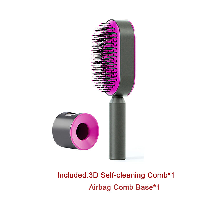 Self-cleaning hairbrush for women, one-touch cleaning, hair loss, airbag, massage, scalp comb, anti-static hairbrush