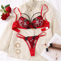 A set of sexy Red lingerie, including a bra and panties with daisy patterns, as well as a comfortable home-style ZA825127