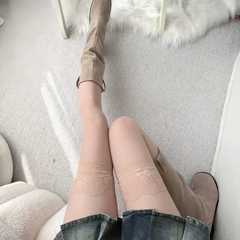 Bas corset à lacets pour femmes ; bas élastiques floraux ; bas en dentelle noire luxueuses ; collants transparents ; discothèque sexy.