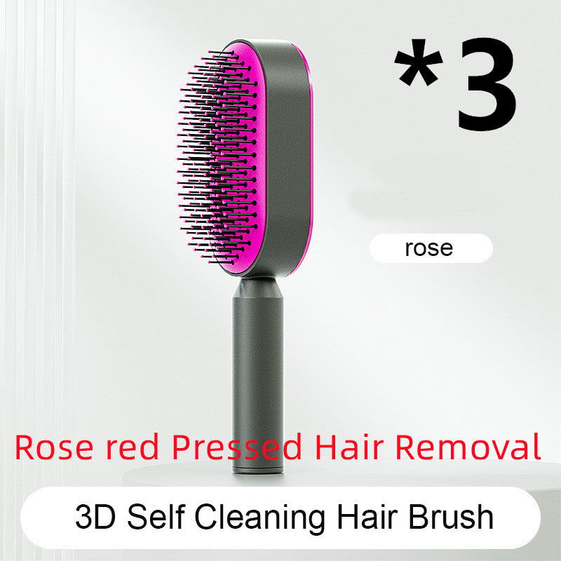 Self-cleaning hairbrush for women, one-touch cleaning, hair loss, airbag, massage, scalp comb, anti-static hairbrush