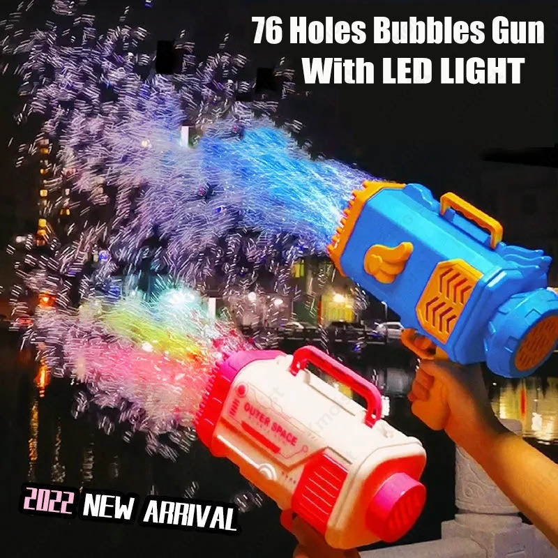 Bubble Gun Rocket 69 Holes Soap Bubble Machine Gun Shape Blower Automatic Blower with Light-Up Toys for Children Pumpers