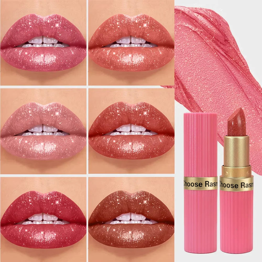 Rouge à lèvres en velours à paillettes rose nacré Métallique Imperméable longue durée Matte Shimmer Diamond Lipstick Women Makeup Cosmetic
