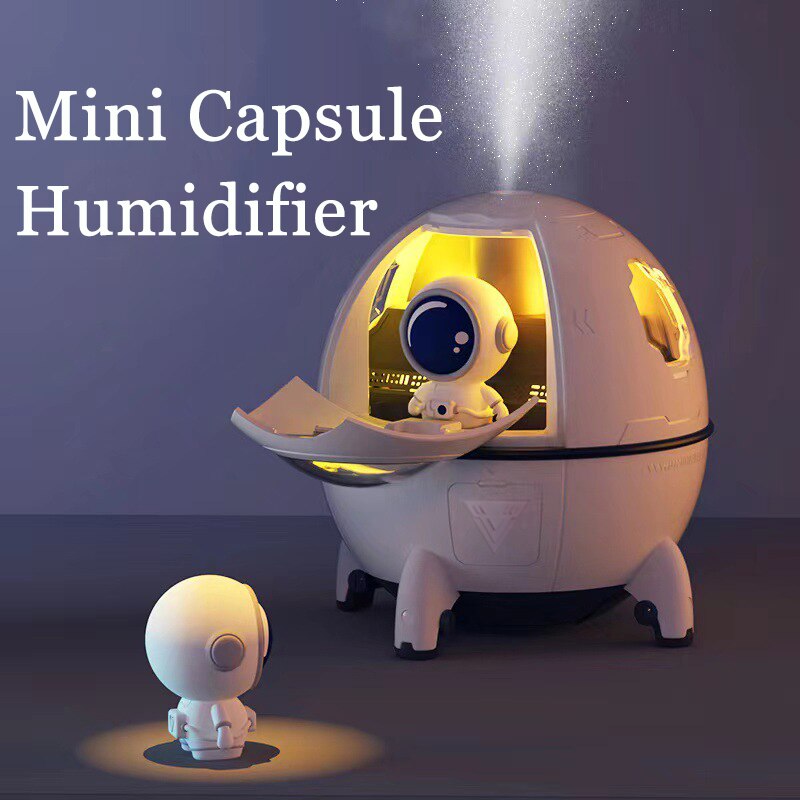 Humidificateur portable Bureau USB Astronaute Humidificateur d’air spatial Diffuseur 220ML avec lumière LED colorée Cadeau de Noël