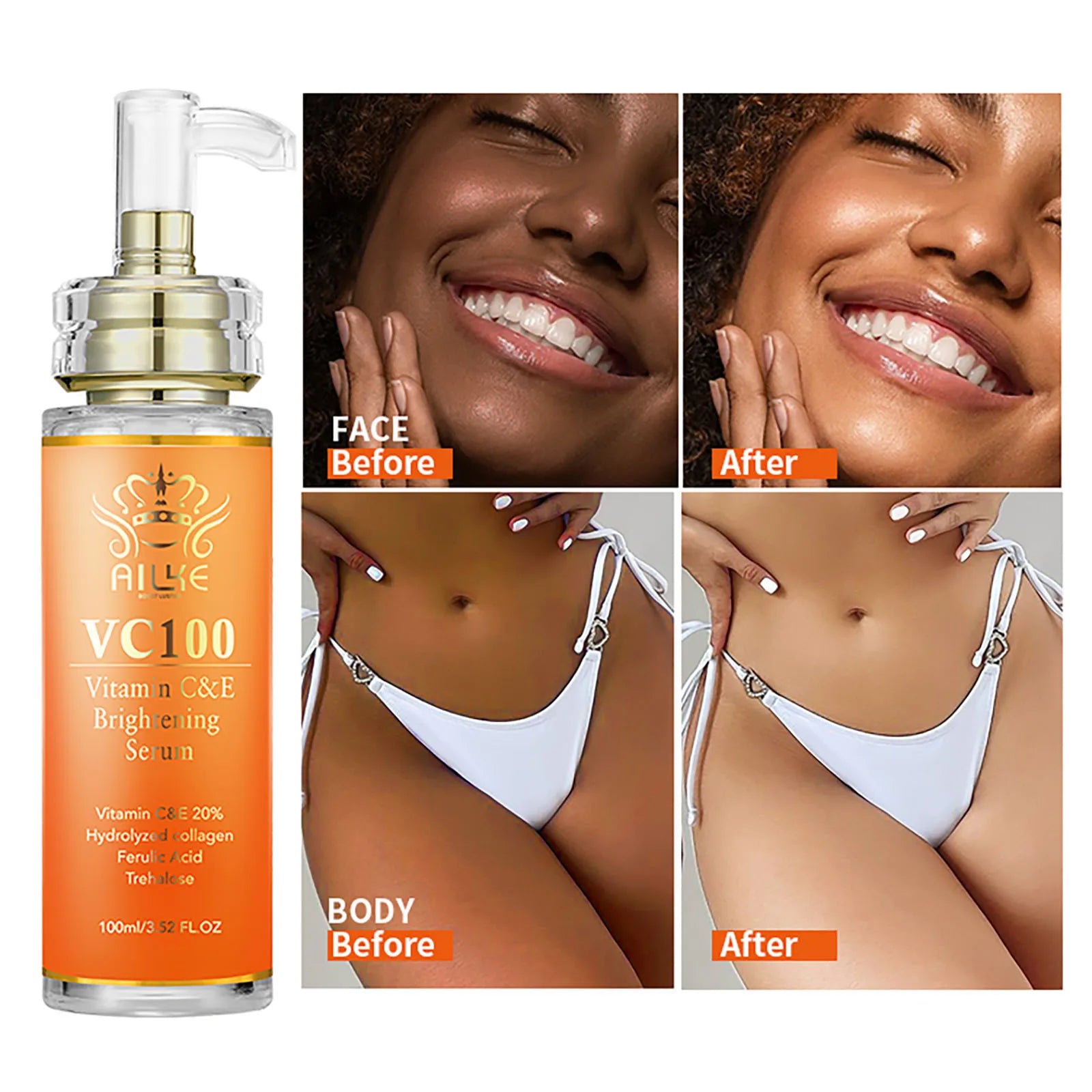 Kit de blanchiment à la vitamine C AILKE pour femmes, teint de peau uniforme, peau propre, hydratant, anti-rides, ensemble de beauté éclatant pour la peau