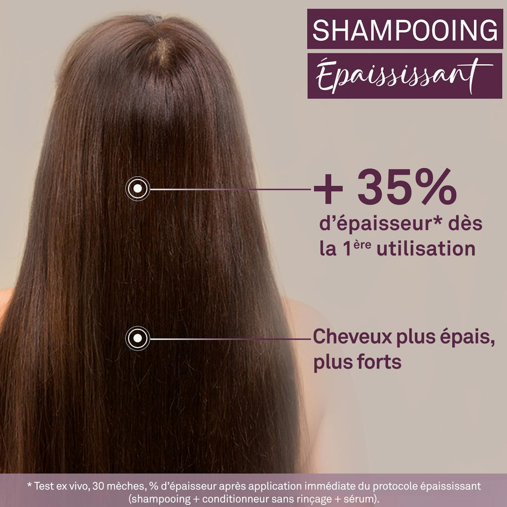 LUXÉOL - Shampooing épaississant - +35 % d’épaisseur dès la première utilisation* - Efficacité prouvée - avec des algues rouges, des protéines de riz et de l’acide hyaluronique - Sans silicone - Fabriqué en France - 200 ml