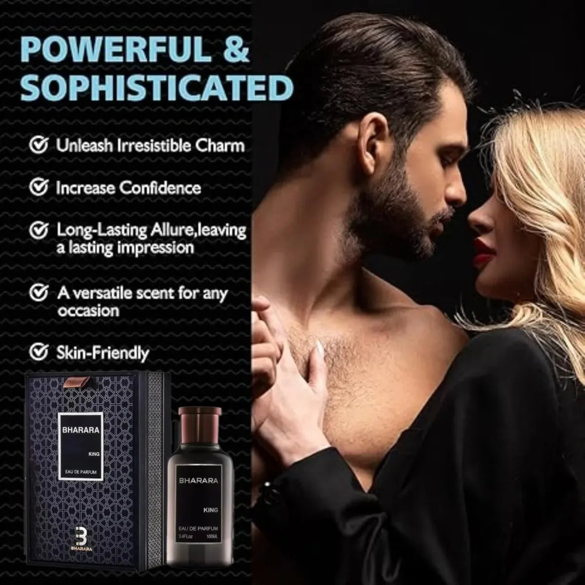 Bharara King Eau De Parfum 100ml for Men Citrus Fruity Cologne Orange Amber Musk Vanilla Long Lasting Fragrance for Luxury Gift 