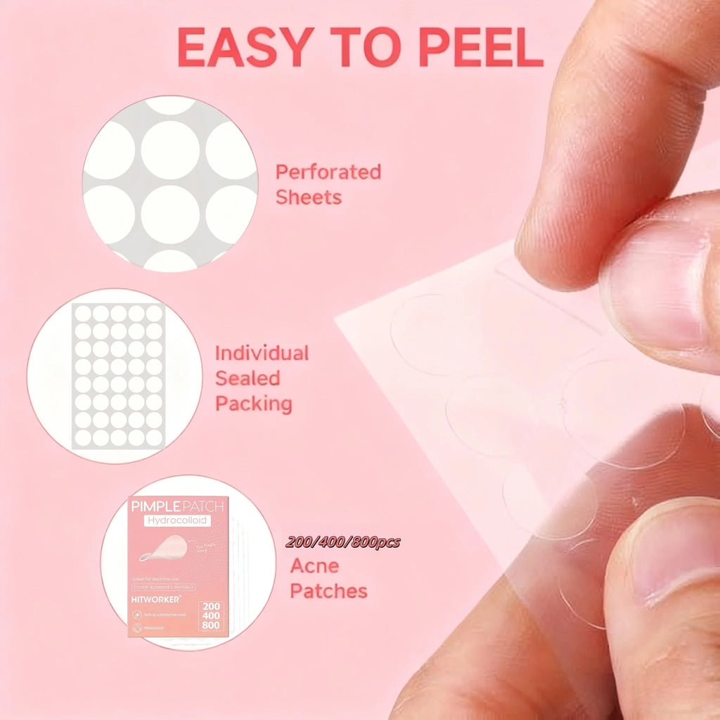 200/400/800 Pieces HITWORKER Hydrocolloid Acne Patches - Invisible, High-Quality Pimple Stickers with Salicylic Acid &amp; Tea Tree