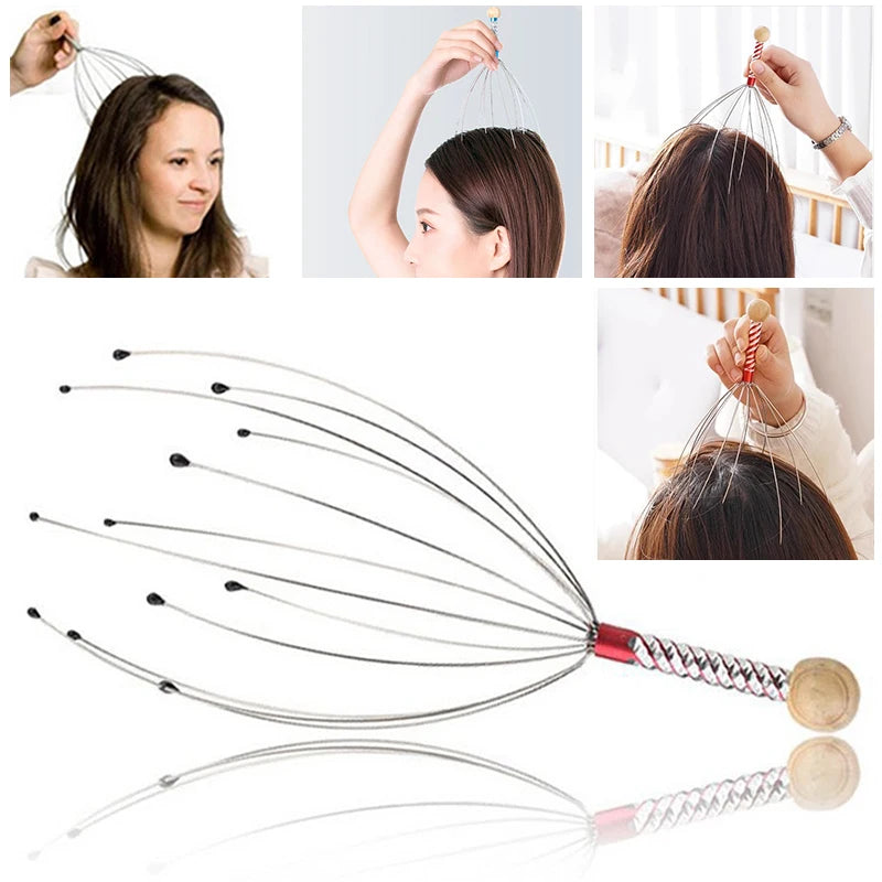 1PC Octopus Head Massager, Relaxing Head Massager, Engraved Stainless Steel, Brain Massager, Scalp Claw, Anti-Itch Scraper, Random Color 