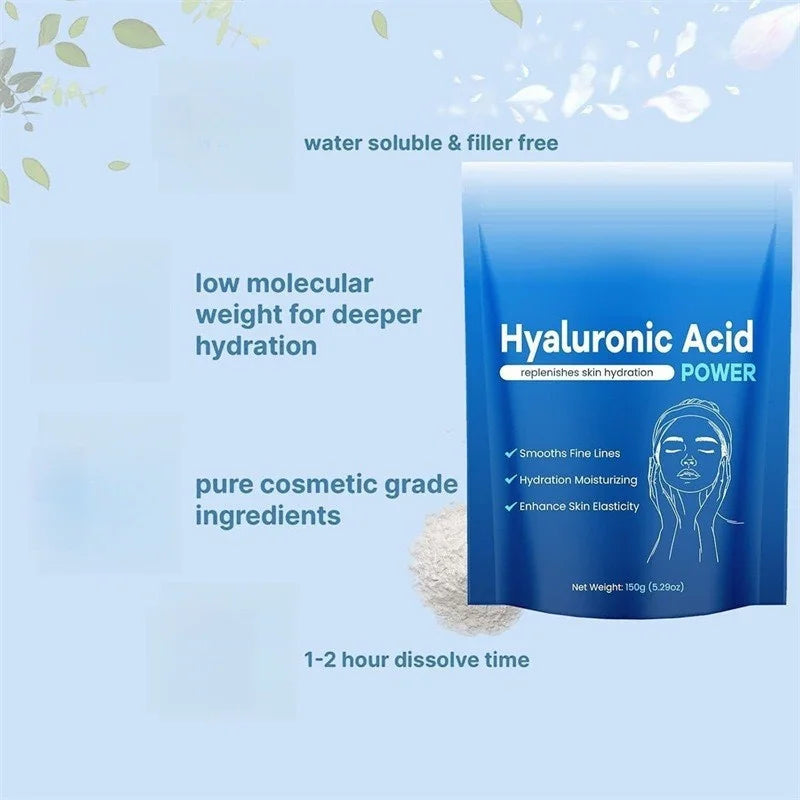 Poudre d’acide hyaluronique de qualité supérieure pour le visage Hydratation longue durée Nutrition Soutient la production de collagène Réduit les ridules Tous les S