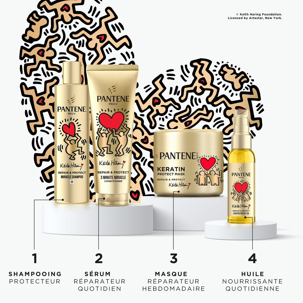 Pantene Pro-V x Keith Haring Art Collection Repair & Protect Conditioner 3 Minute Miracle 220ml Cheveux secs et abîmés, Active Nutri-Plex, aide à réparer les dommages visibles en 1 application