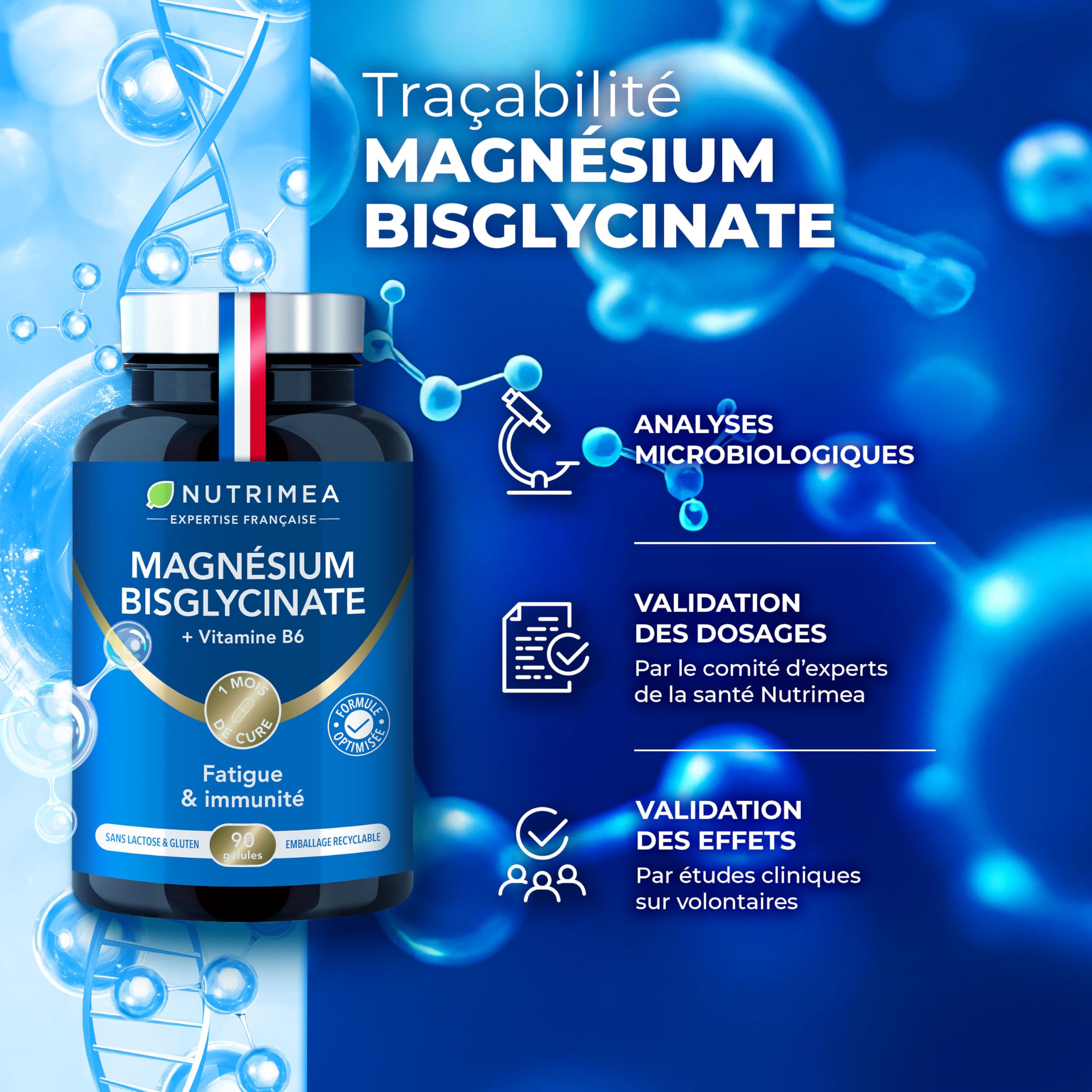 Marine Magnesium and Vitamin B6 | Patented Simag55 | Effectively Fights Fatigue | 150 mg/day | 120 Vegetable Capsules | 4 Month Cure | Made in France | Nutrimea 