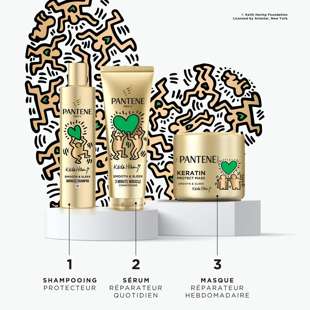 Pantene Pro-V x Keith Haring Art Collection Repair & Protect Conditioner 3 Minute Miracle 220ml Cheveux secs et abîmés, Active Nutri-Plex, aide à réparer les dommages visibles en 1 application