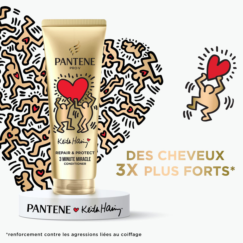 Pantene Pro-V x Keith Haring Art Collection Repair & Protect Conditioner 3 Minute Miracle 220ml Cheveux secs et abîmés, Active Nutri-Plex, aide à réparer les dommages visibles en 1 application
