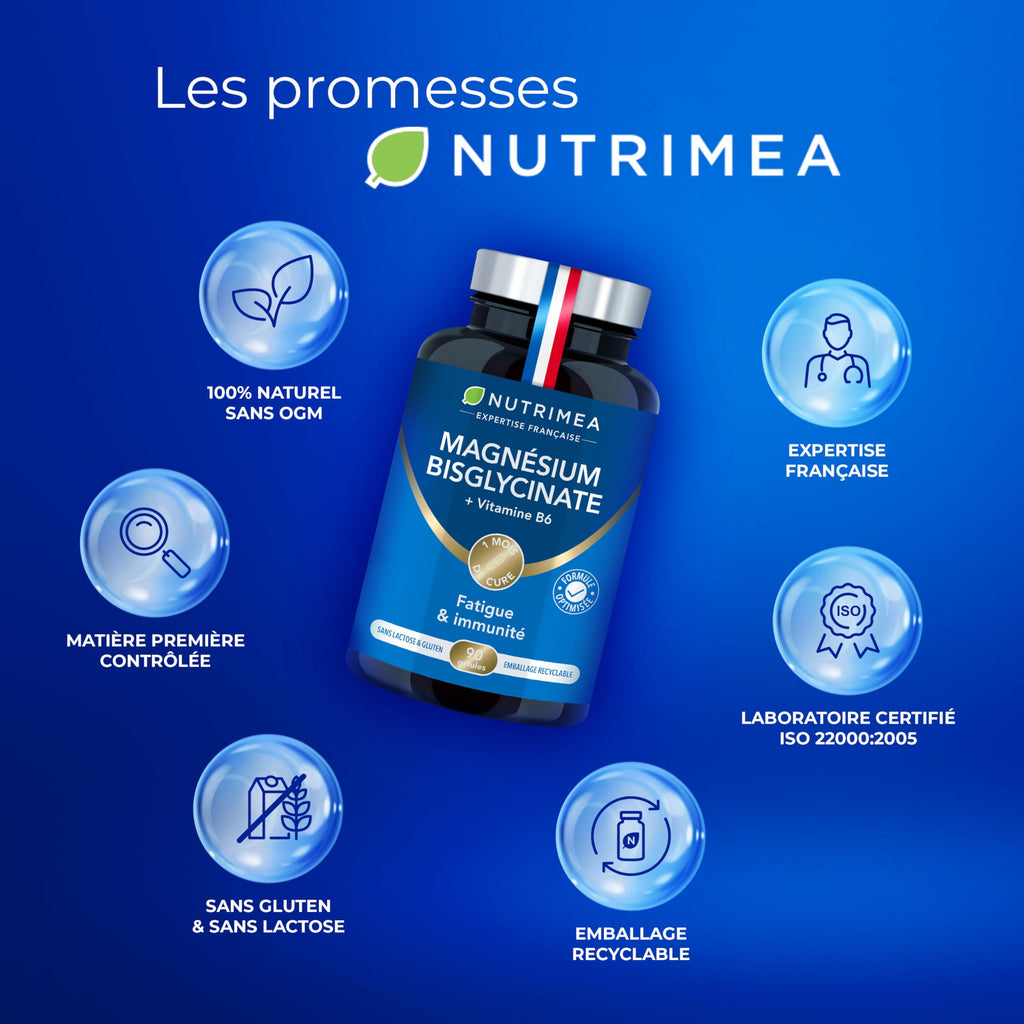 Marine Magnesium and Vitamin B6 | Patented Simag55 | Effectively Fights Fatigue | 150 mg/day | 120 Vegetable Capsules | 4 Month Cure | Made in France | Nutrimea 