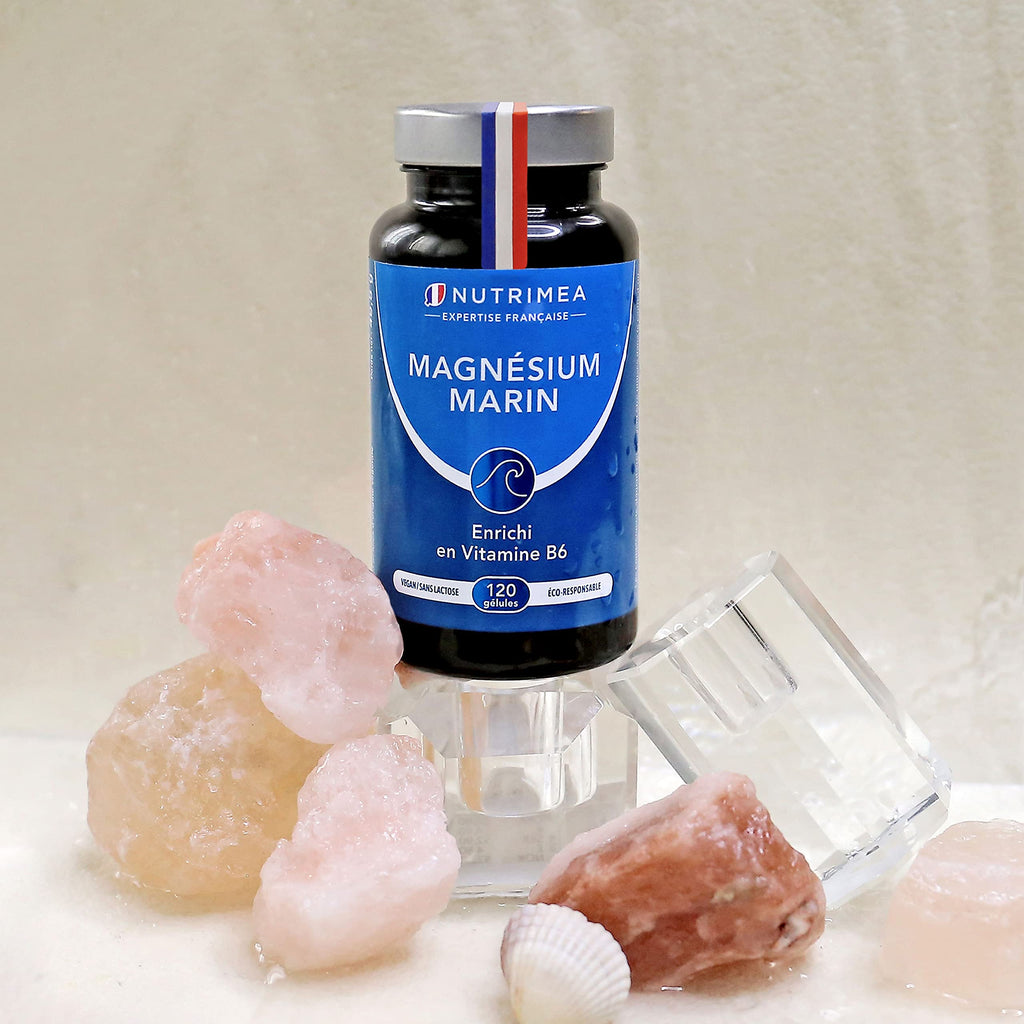 Marine Magnesium and Vitamin B6 | Patented Simag55 | Effectively Fights Fatigue | 150 mg/day | 120 Vegetable Capsules | 4 Month Cure | Made in France | Nutrimea 