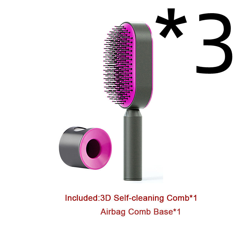 Self-cleaning hairbrush for women, one-touch cleaning, hair loss, airbag, massage, scalp comb, anti-static hairbrush