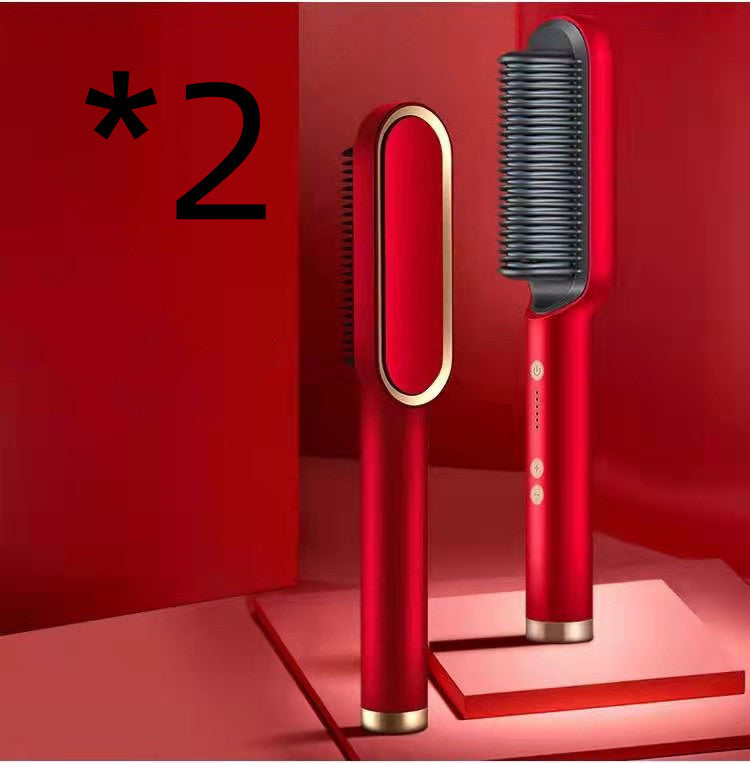 Nouveau lisseur à cheveux 2 en 1 peigne chaud pince à curling aux ions négatifs Brosse à cheveux électrique à double usage