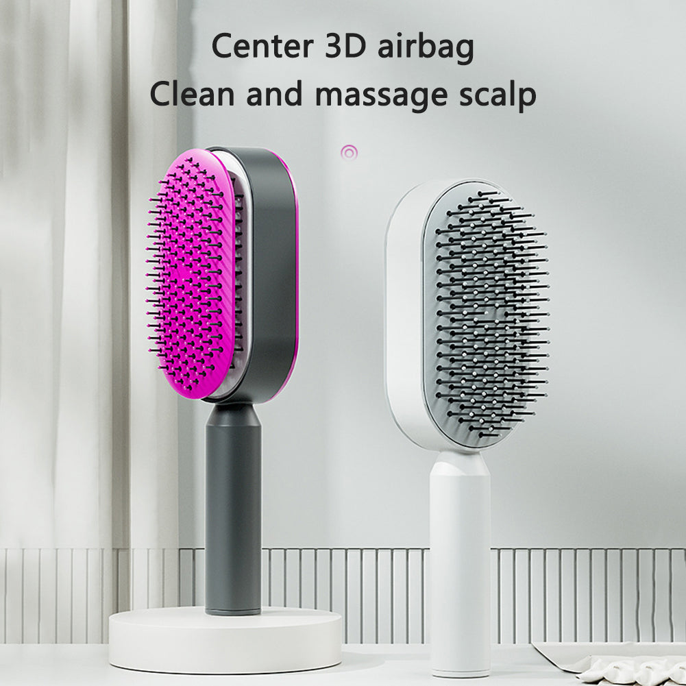 Self-cleaning hairbrush for women, one-touch cleaning, hair loss, airbag, massage, scalp comb, anti-static hairbrush