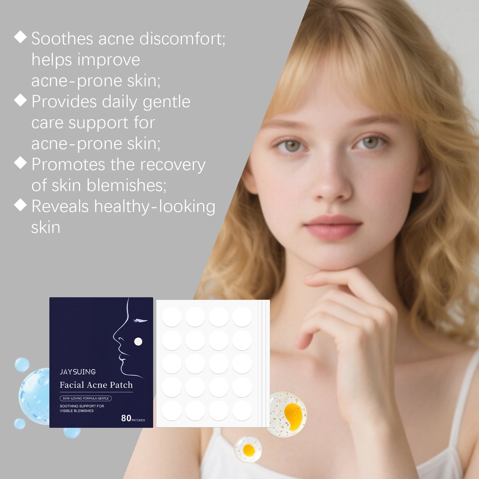 Acne Patches 80 Pcs Salicylic Acid Hydrocolloid Invisible Pimple Patches for Face Blemish Treatment Comedones Care Skin-friendly