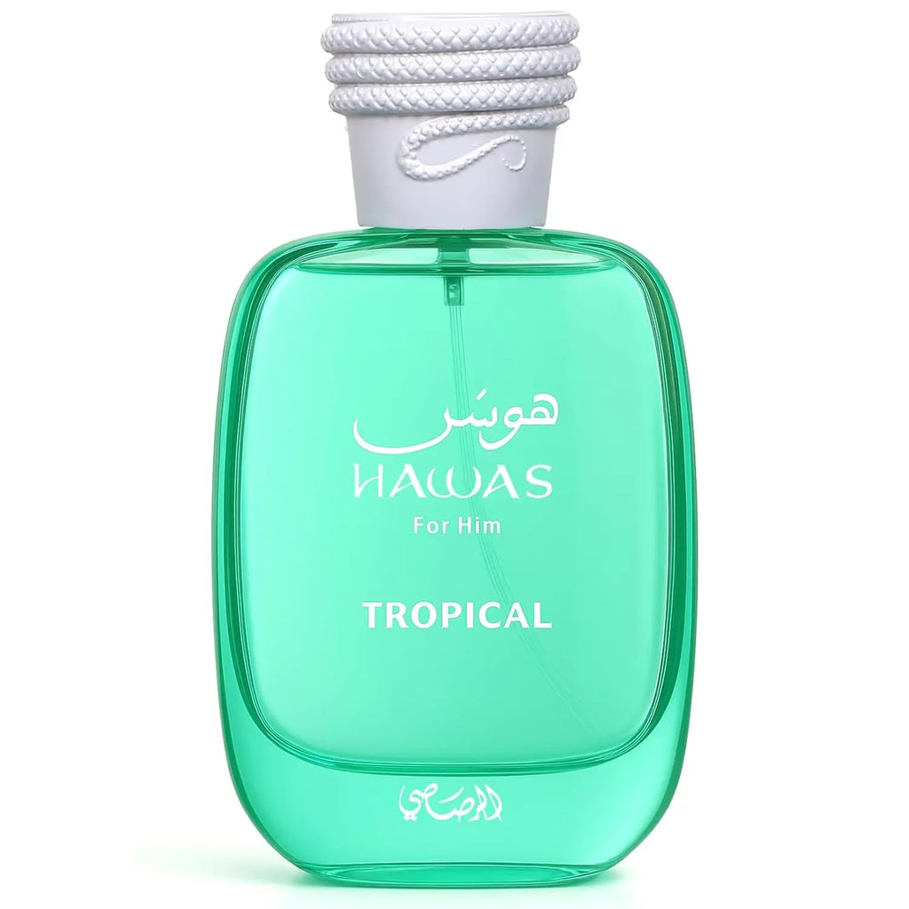 Eau de parfum tropicale Hawas | Bouteille en verre vert | 100 ml | Parfum frais à usage personnel