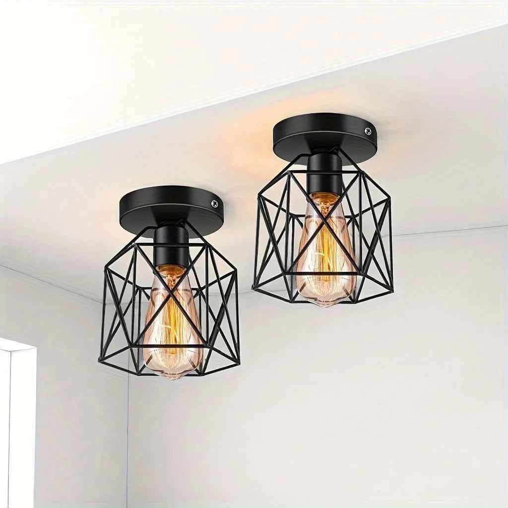 Ceiling Light E27 Iron Lamp Body Indoor Lighting Lights For Aisle Bedroom Vintage Ceiling Metal Cage Fixture Lights 110-240V