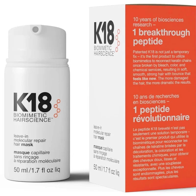 K18 Molecular Repair Leave-In Hair Mask, Keratin Treatment, Deep Conditioning, Softens Hair, Smooths Hair, Healthy Hair Care, 50ml 150ml 