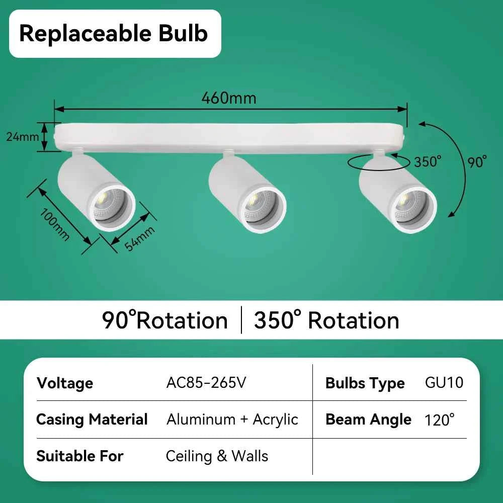 Adjustable LED Ceiling Spotlight Aluminum GU10 Pendant Track Lamp