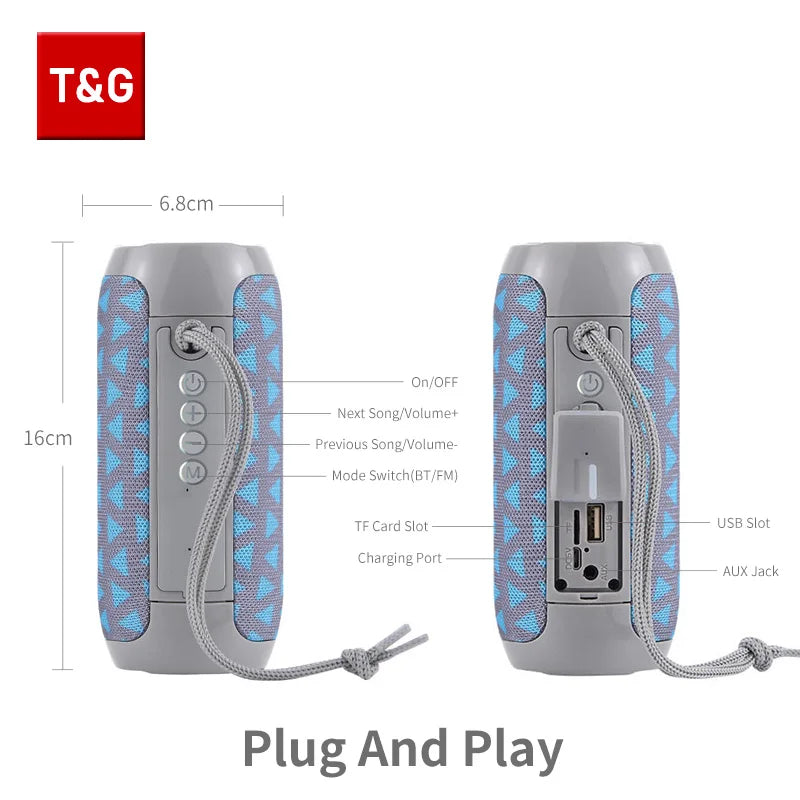 T&amp;G TG117 Bluetooth Speaker, Portable TWS Sound Box, Waterproof Speaker, Outdoor Stereo Surround Speakers, Supports FM Radio and TF Card Reader 