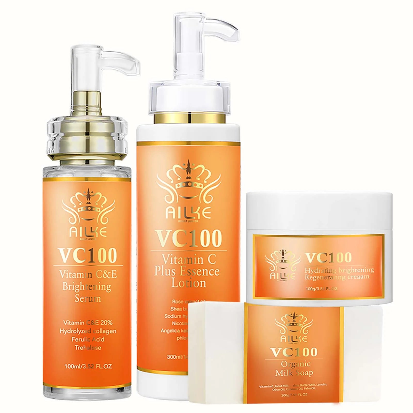 Kit de blanchiment à la vitamine C AILKE pour femmes, teint de peau uniforme, peau propre, hydratant, anti-rides, ensemble de beauté éclatant pour la peau