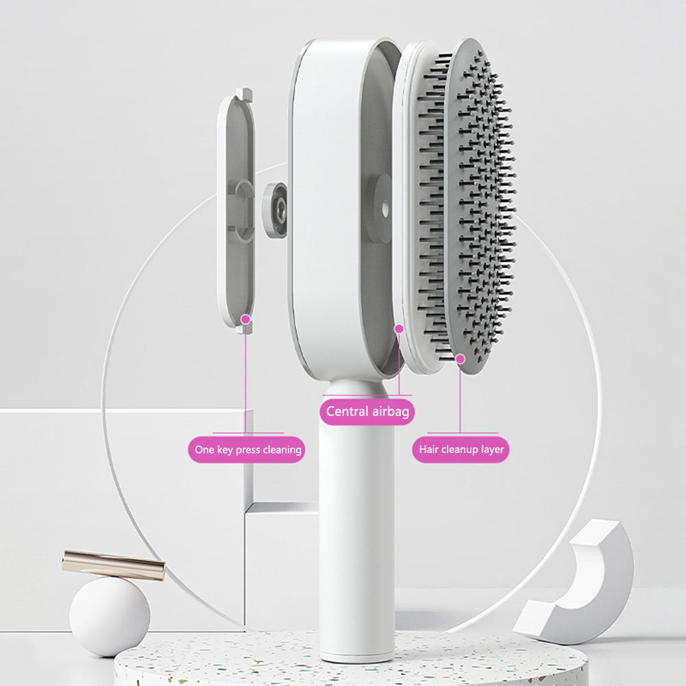 Self-cleaning hairbrush for women, one-touch cleaning, hair loss, airbag, massage, scalp comb, anti-static hairbrush