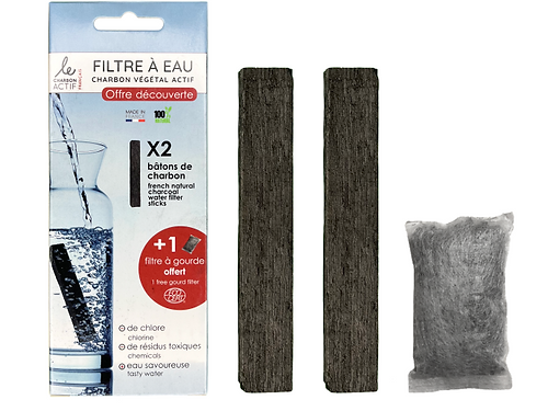 Pack découverte 2 bâtons de charbons français + 1 filtre à gourde offert