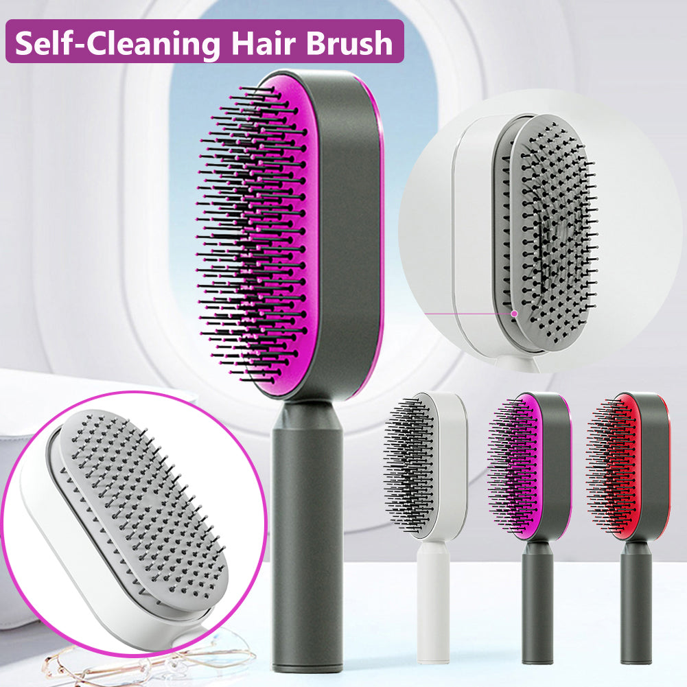 Self-cleaning hairbrush for women, one-touch cleaning, hair loss, airbag, massage, scalp comb, anti-static hairbrush