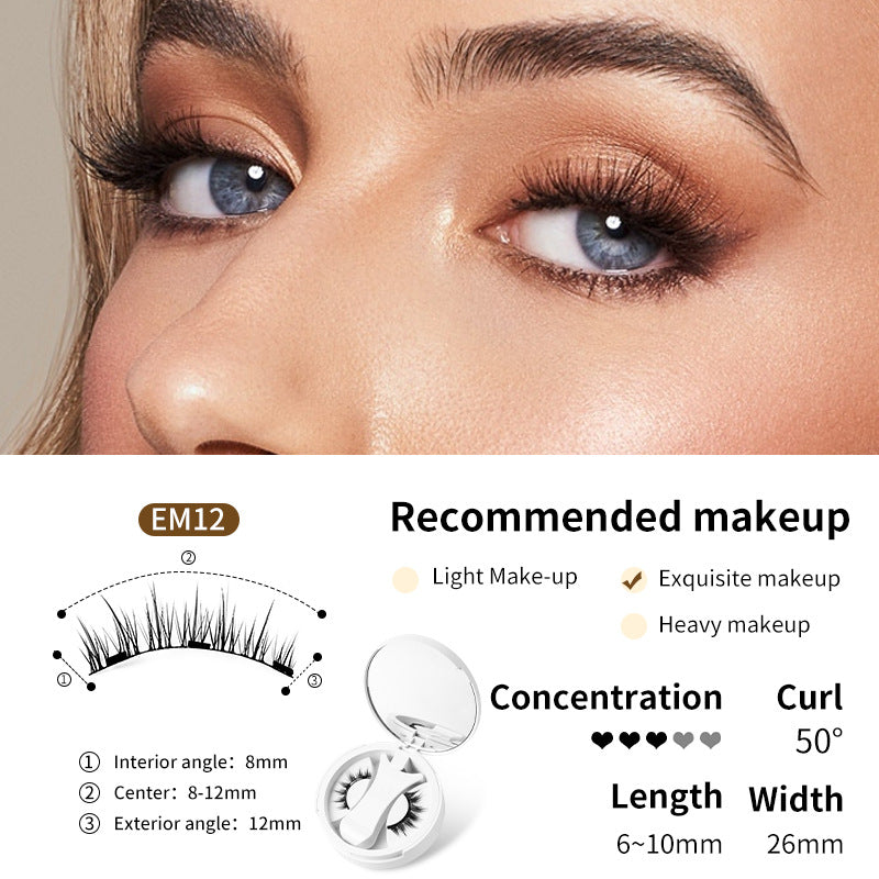 Faux cils magnétiques Boîte de rangement intégrée Aimant sans colle Faux cils Outils de maquillage naturels avec applicateur
