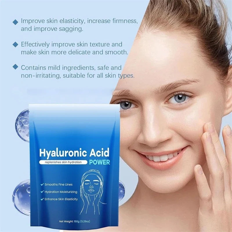 Poudre d’acide hyaluronique de qualité supérieure pour le visage Hydratation longue durée Nutrition Soutient la production de collagène Réduit les ridules Tous les S