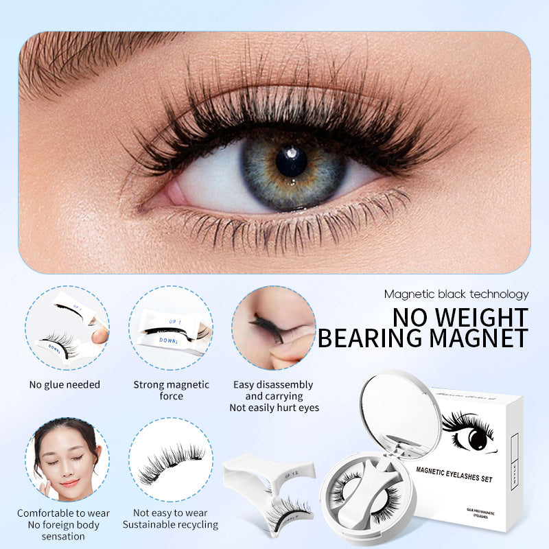 Magnetic false eyelashes with integrated storage box, glue-free magnet, natural-looking false eyelashes, makeup tools with applicator