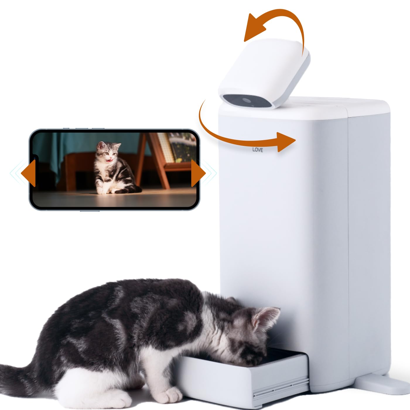 Caméra de mangeoire automatique pour chats Mangeoire chronométrée Caméra de contrôle des portions 1080P HD Vidéo en direct 2 voies Audio Vidéo Enregistrement Vision nocturne Double alimentation Alerte à faible teneur en nourriture Laser Teasing