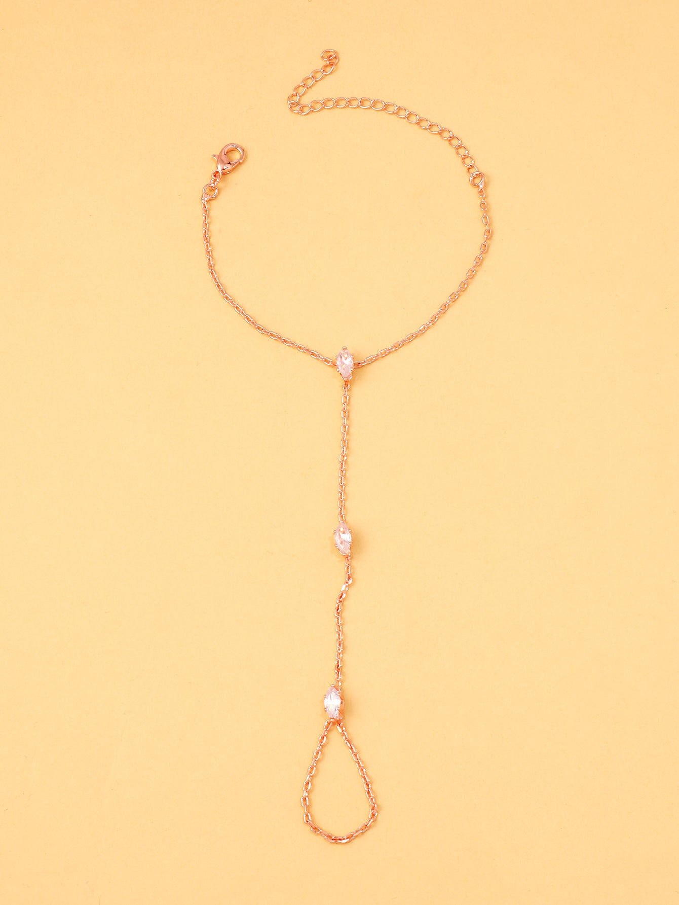 Minimalist fingerless bracelet in ultra-glamorous marquise-cut zircon