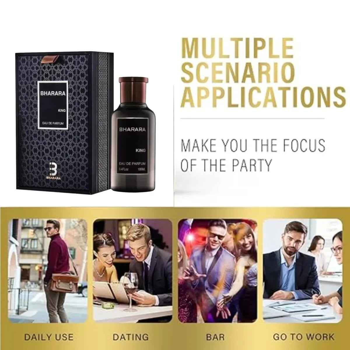 Bharara King Eau De Parfum 100ml for Men Citrus Fruity Cologne Orange Amber Musk Vanilla Long Lasting Fragrance for Luxury Gift 