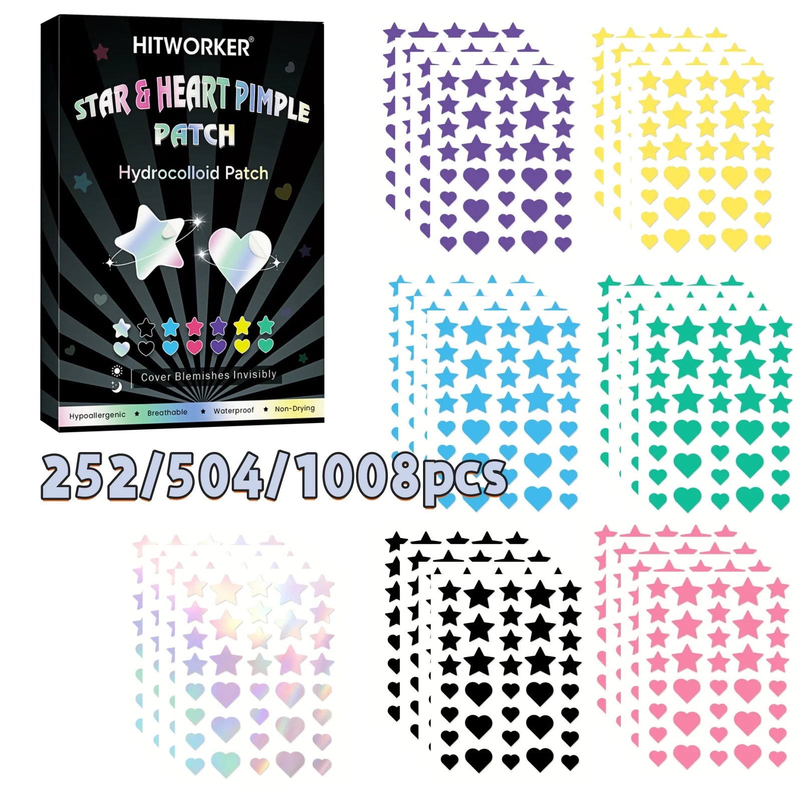 252/504/1008-Piece HITWORKER Acne Patches | Housse invisible contre les imperfections, enrichie d’huile d’arbre à thé, nettoyage doux