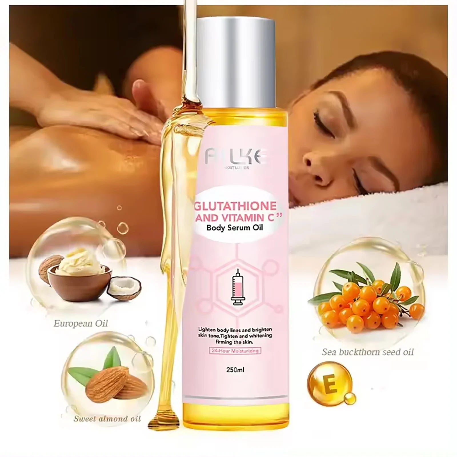 Kit de glutathion et de vitamine C AILKE, avec lotion éclaircissante, crème hydratante, savon éclaircissant, huile de spa, crème corporelle lumineuse