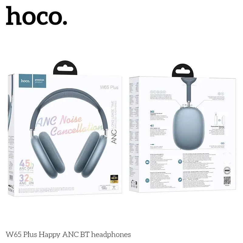 HOCO W65 Plus ANC Noise Reduction Bluetooth Wireless On-Ear Headphones Large Earphone HiFi Sound Sport Headphones with Button 