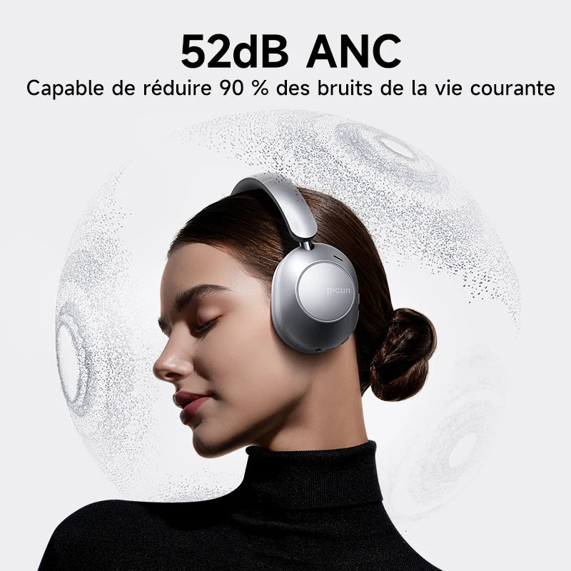 Picun F6 Wireless Active Noise Cancelling Headphones, Head Tracking, 3D Audio, 40mm High-Resolution ANC, Bluetooth Headphones, In-Wire Control, HiFi 